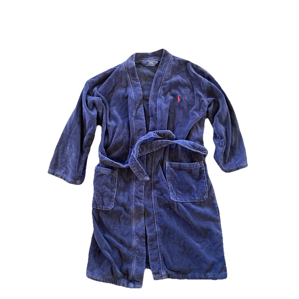 Polo Ralph Lauren Heavy Robe Men's S/M Blue Terry Cotton Bathrobe Belted Lounge